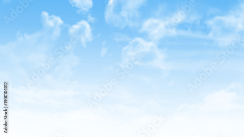Bright Blue Sky with Light Fluffy Clouds. Peaceful Daytime Sky with White Cloud Formation. Vector Design.