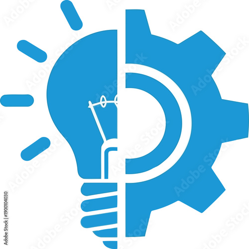 Innovative idea emerging from a gear with a bright lightbulb symbolizing creativity and problem-solving Vector