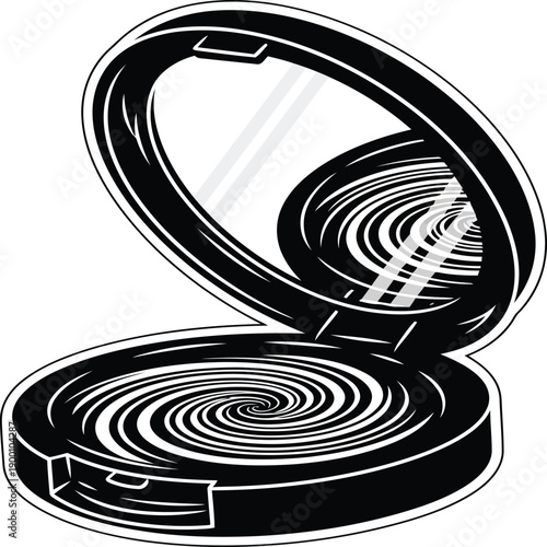 Vintage compact mirror with intricate swirling design on its lid Vector