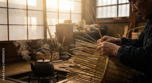 Art of traditional basket weaving in authentic japanese workshop setting