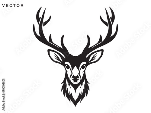 Deer head and antlers logo silhouette vector art illustration on a white background