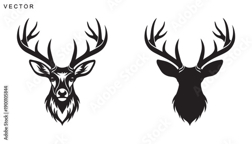 Deer head and antlers logo silhouette vector art illustration on a white background