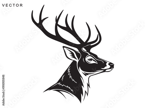 Deer head and antlers logo silhouette vector art illustration on a white background