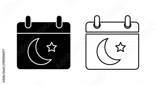 Islamic Calendar Icon with Crescent Moon and Star for Holy Dates Vector Art