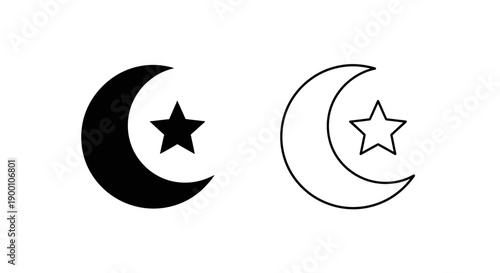 Minimalist Black and White Crescent Moon and Star Icon for Night Themes