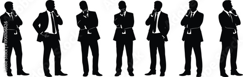Thinking Businessman Silhouette Vector Set Featuring Professional Men In Suits In Pensive Poses Brainstorming And Decision Making Isolated On White Background For Corporate Design (25 words)