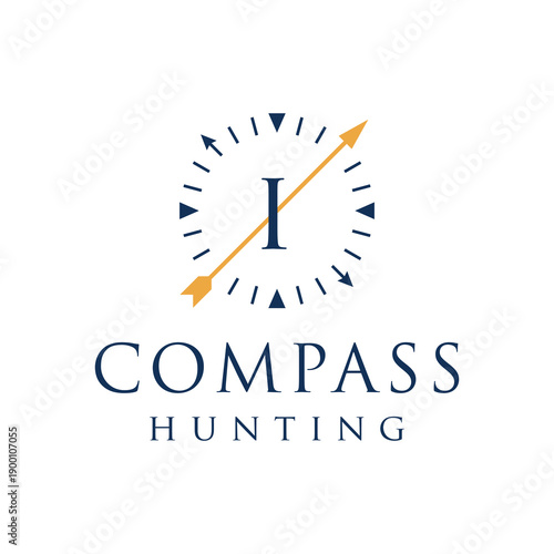 Initial letter I compass sun clock hunting logo design 