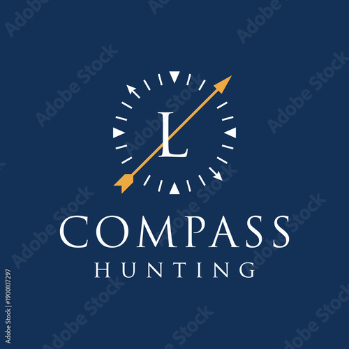 Initial letter L compass sun clock hunting logo design 