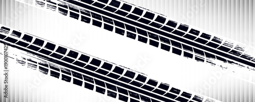 Black tire marks on road, Black rubber tire marks and tread marks, Tire trace track wheels texture and background, Auto tire tread grunge, Car wheel tyre tread track black tyre print, Top view.