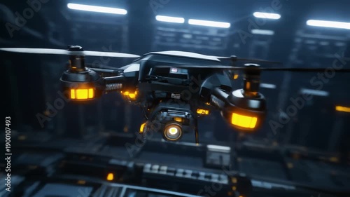 Wallpaper Mural Drone-like mechanical object rotating in dark tech environment Torontodigital.ca