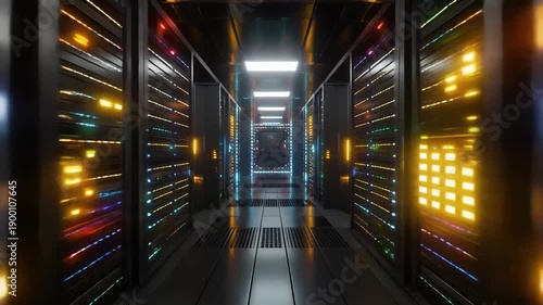 Wallpaper Mural Futuristic server room glowing with LED lights dynamic reflections Torontodigital.ca