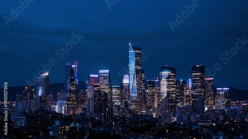 Wallpaper Mural Blue hour city skyline time-lapse, lights turning on view Torontodigital.ca