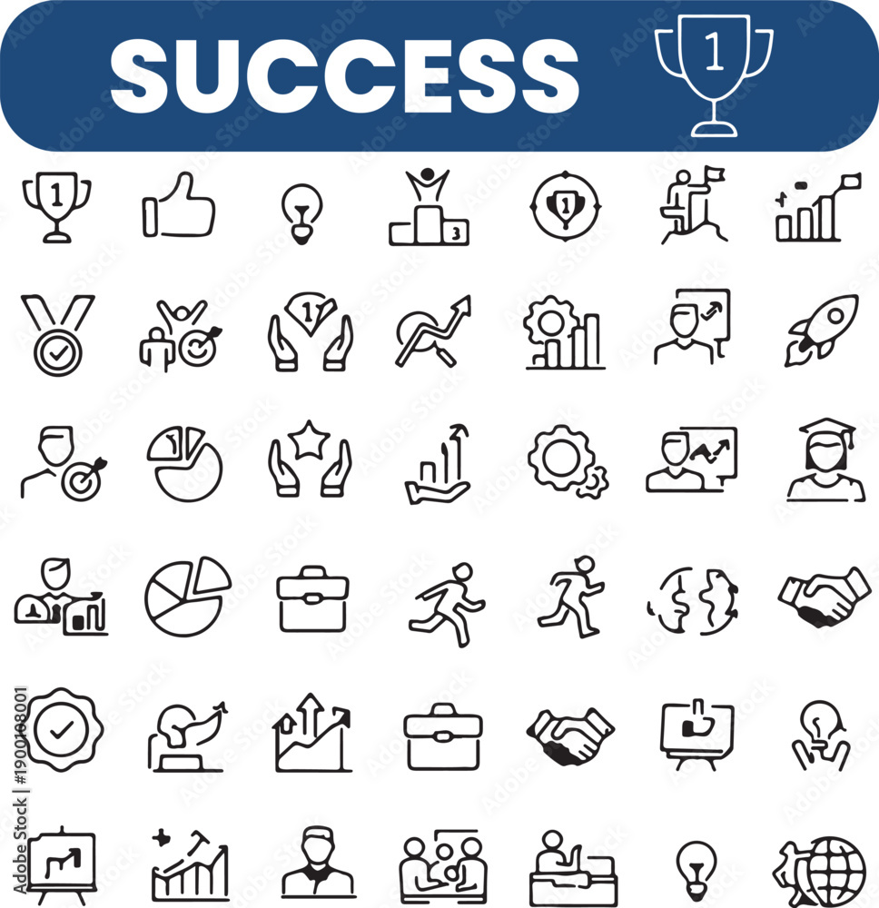 Fototapeta premium Success Line Icons Set for Business Achievement