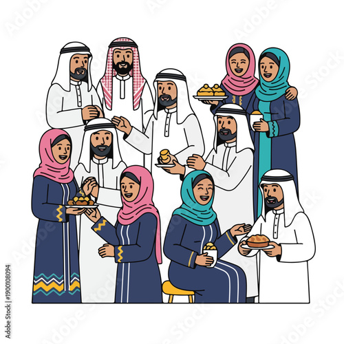arabian people sharing traditional food and drinks together