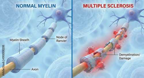 Multiple Sclerosis Demyelination and Normal Nerve Myelin Sheath