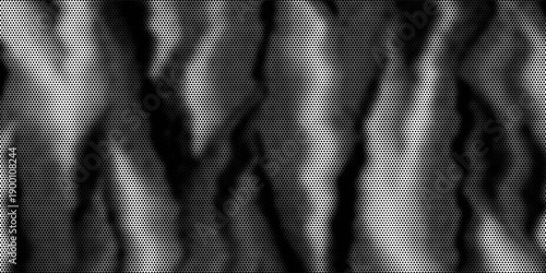 Hexagon halftone gradient texture. Abstract black grunge background. Geometric retro halftone tech overlay. Fading wavy hexagonal pattern backdrop. Vector vanishing honeycomb grunge bitmap wallpaper