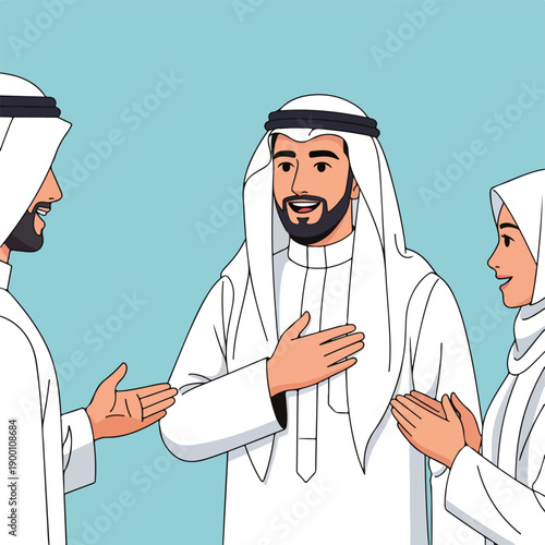 Arabian business people in traditional attire communicating