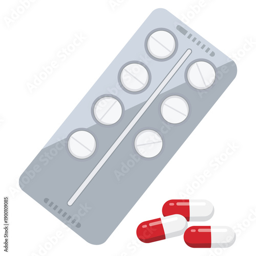 Medical Remedies: A visual representation of healthcare and medication, featuring a blister pack of tablets and a trio of capsules.