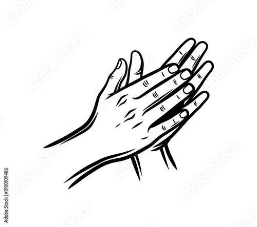 Hand drawn clapping hands gesture art in black and white