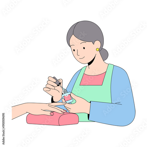 Female manicurist applying nail polish to client's hand in salon  