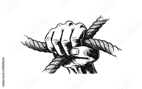 Hand holding rope in vintage style: strength and unity concept