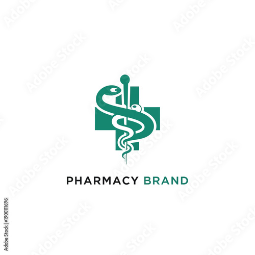 Medical Symbol Illustration Featuring Rod of Asclepius and Cross