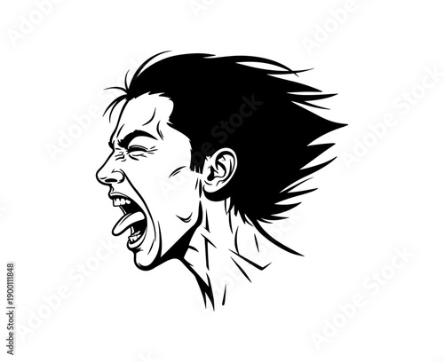 Dynamic scream expression in black and white art style