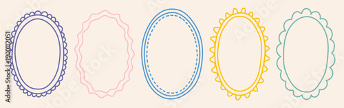 Set of decorative oval frames with different hand drawn outlines in pastel colors. Minimal trendy borders perfect for invitations, labels and spring design projects.
