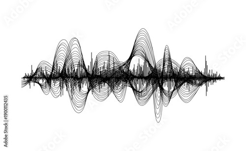 Abstract sound wave pattern with black curved lines on white background