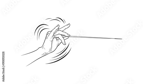 Conductor's hand holding baton sketch with dynamic motion lines