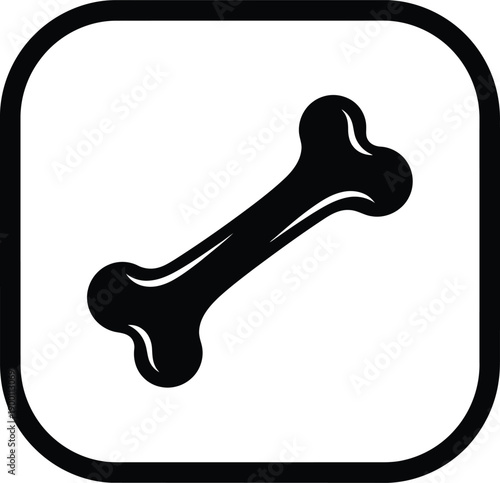 Black silhouette of a dog bone icon in a rounded square frame
