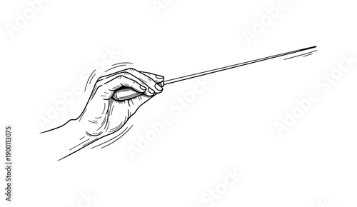 Conductor's hand in linear style leading an invisible orchestra with baton precision