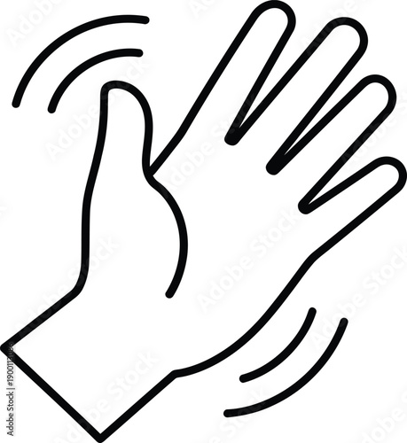 Waving hand icon in black outline style, symbolizing greeting or goodbye gesture