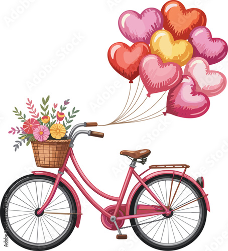Pink bicycle with flower basket 