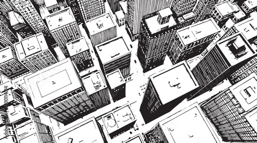 City landscape. Line urban backdrop. Skyline with clouds, different buildings on street, doodle street draw, outline cityscape hand sketch, flat houses. Hand drawn vector illustration