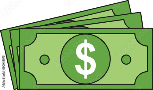 Stack of green dollar bills with dollar sign symbol illustration