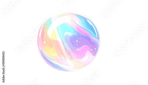 A vibrant, iridescent sphere glows against a black backdrop, showcasing a swirling pattern