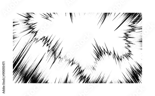 Dynamic explosive comic style burst with high-contrast black and white lines