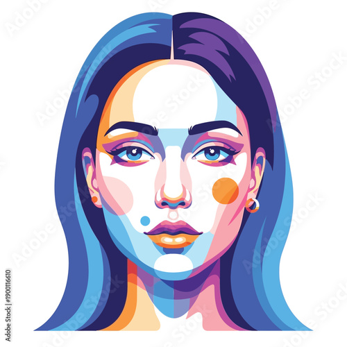 Vibrant abstract portrait of young woman with colorful hair