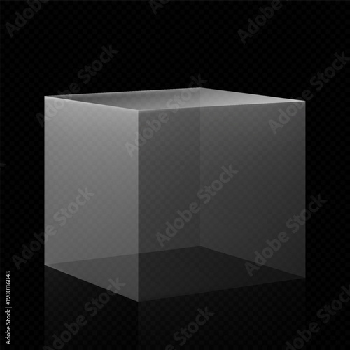 3d glass transparent clear stand podium, vector exhibition display box square shape, empty crystal pedestal showcase