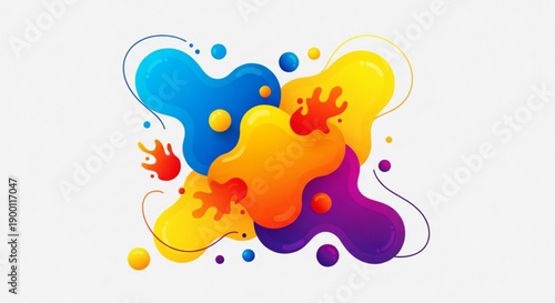 A colorful abstract vector graphic illustration of paint splatters and blobs in blue, yellow, purple, and red hues on a white background.