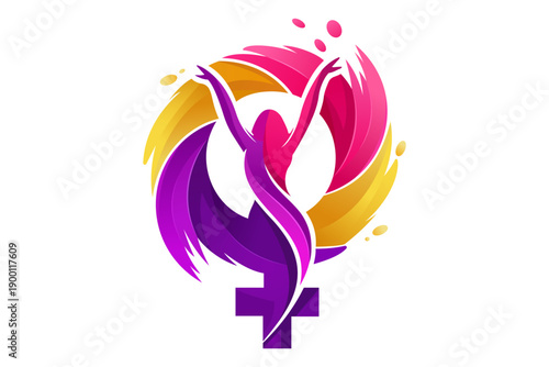 International women's day symbol logo, woman figure in colorful abstract swirl, celebrating empowerment and equality