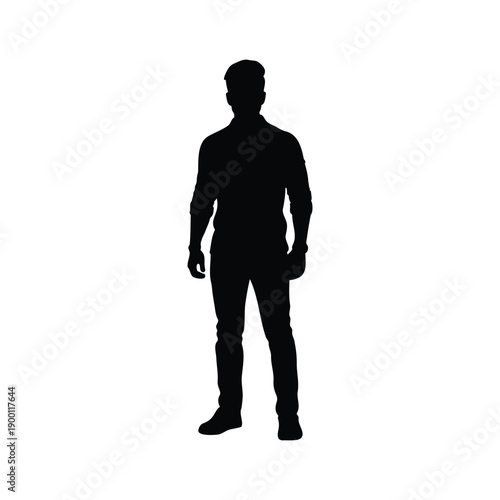 Young indian adult man silhouette vector flat design on white background.