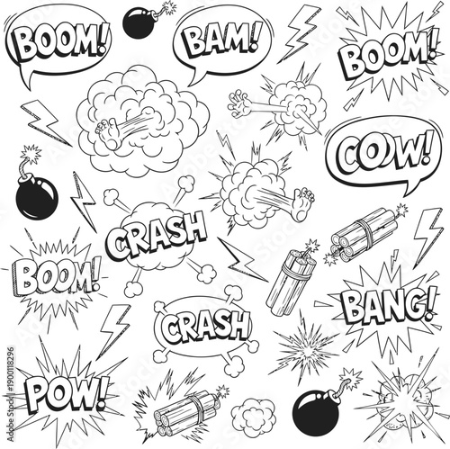 Comic book explosion effects and sound words