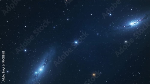 Video of camera flying forward through stars glowing softly in deep space realistic cosmic depth.Slow motion zoom in.AI Generative.