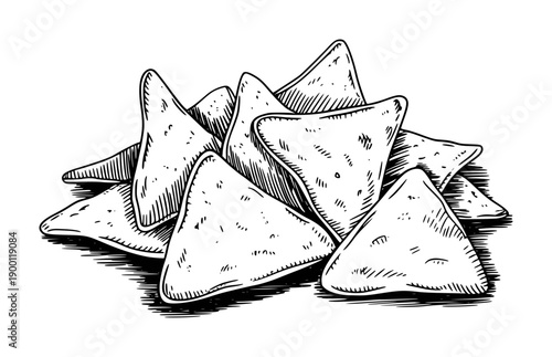 Hand Drawn Pile of Tortilla Chips White Background nachos snack