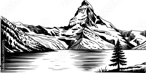 Silhouette of a stag with large antlers standing alert a white background deer animal