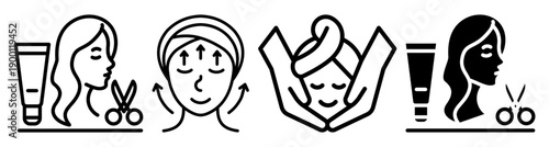 A series of simple line drawings depicting women undergoing various beauty treatments.