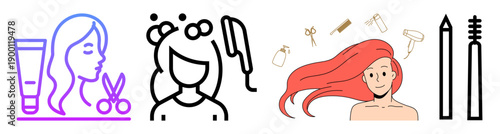 A simple illustration of beauty and grooming products and activities.