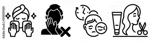 A series of simple icons representing various skincare routines and concerns.
